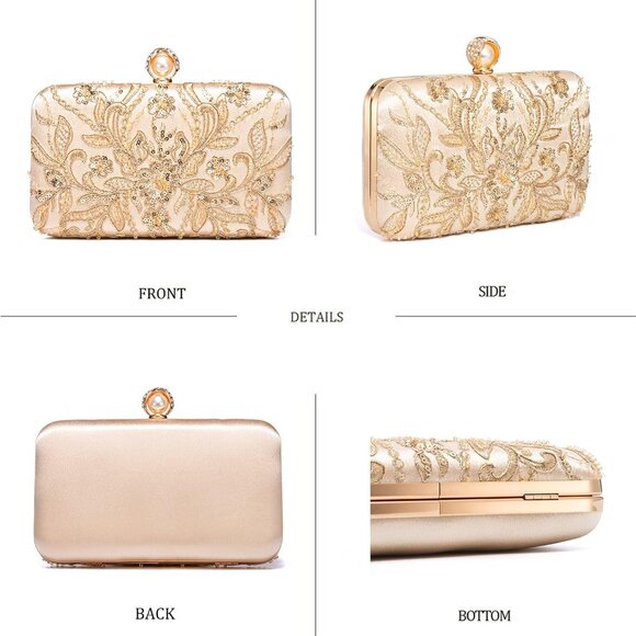 Luxurious Gold Party Purse with Beads & Stylish Clasp - Perfect Gift Idea - Picture 5 of 8